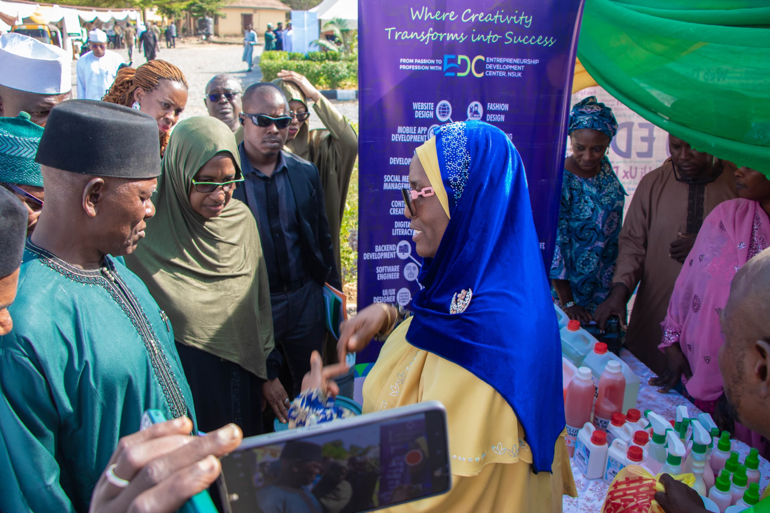 Director show-casing EDC products and briefing to the Nasarawa State Governor ably represented by the Hon. Commissioner of Education and the Vice Chancellor, Nasarawa State University, Keffi at the NSUK Exhibition Fair 2024